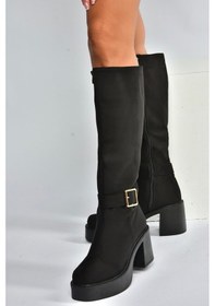 Resim Fox Shoes V726454102 Siyah Süet Kalın Topuklu Klasik Kadın Çizme Siyah-Süet 