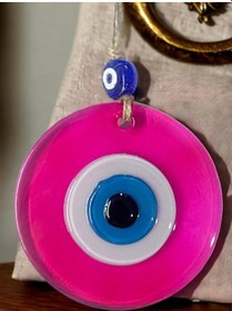 Resim Mini Boy Şeffaf Pembe Nazar Boncuklu Duvar Süsü 10 Cm Cam Duvar Dekoru 