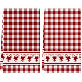 Resim 2 adet Kırmızı ve Beyaz Gingham Mutfak Havlusu Kalp Baskısı ile - Ultra-Yumuşak Mikrofiber, Yüksek Emici, Pişirme, Fırın, Bulaşık ve El Havlusu için Mükemmel - Anneler Günü, Doğum Günleri ve Daha Fazlası için İdeal Hediye, Mutfak Havluları El Havluları 