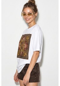 Resim Shade Kadın Etnik Desenli Boncuk İşlemeli Baskı Detaylı Oversize T-shirt 2128 60286123 - Beyaz 