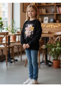 Resim Zekids Kız Çocuk Pamuklu Karakter Baskılı Sweatshirt-16389 Siyah 
