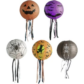 Resim Cadılar Bayramı Kağıt Feneri Cadılar Bayramı Örümcek İskelet Cadı Yarasa Balkabağı Jack-o-lantern Cadılar Bayramı Partisi Asılı Noel Dekorasyonu 