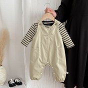 Resim Erkek ve Kız Çocukları için Sonbahar ve Kış Giysileri, Çizgili Uzun Kollu Üst ile Tulum Takımı, İki Parçalı Kıyafet, Dış Mekan İçin 