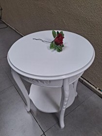 Resim Bengi Ticaret Fiskos 12461 Model Parlak Ahşap Kayın El Oyma Ayak Parlak Beyaz Mdf Tabla El Yapı 