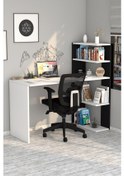 Resim Moonlife Çınar Kitaplıklı Çalışma Masası Beyaz Siyah Beyaz 