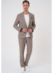 Resim Efor Comfort Fit Mono Yaka Çift Yırtmaç Torba Cep Gofre Kumaş Casual Vizon Ceket C 703 Vizon 