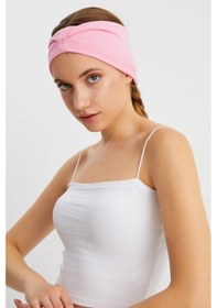 Resim Kadın Çift Taraflı Kullanım Alternatifli Pamuklu Penye Kaymaz Hafif Spor Saç Bandı Bandana - Tek Ebat / Pembe Pembe 