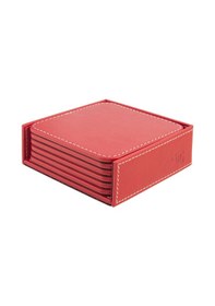 Resim Bardak Altlığı,6 Lı Set,masaüstü Kare Cup Coaster,vegan Suni Deri,11x11 Cm.,kırmızı 
