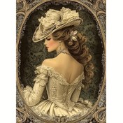 Resim 1 adet DIY 5D Elmas Boyama Kiti - Vintage Elbise Giyinmiş Şık Kadın, Tam Yuvarlak Matkap Akrilik Mozaik Sanat, Ev Dekoru ve Hediye, 40.01x30.0cm, İnsanların Teması, Yuvarlak Şekil, Oda Dekoru için Mükemmel 