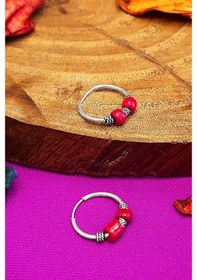 Resim Aykat_Kuyumculuk Kırmızı Taşlı Gümüş Halka Küpe Genç Kız Küpesi Kupe-510 