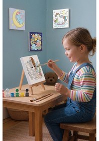 Resim Sevimli Kuğular Temalı Çocuk Boyama Tuvali Şövaleli Eğitici Boyama Seti 20x20 Cm 