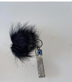 Resim Swarovski Taşlı Nazarlıklı Siyah Tüylü Anahtarlık-Siyah 