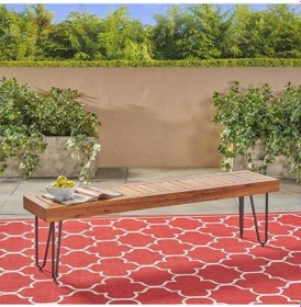 Resim Abronyahediye Minimalist Bahçe Bankı Ahşaplı Metal Bench Ahşap 