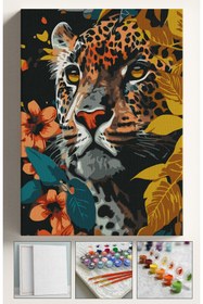 Resim Genel Markalar Sayılarla Boyama Seti Numaralı Tuval Fırça Boya 40x50 Cm Yapraklar İçinde Leopar 