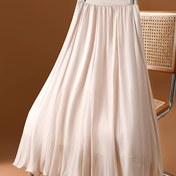 Resim Kadınların Yüksek Beli Zayıflatan Geniş A-Line Etek - Zarif Şeffaf Beyaz Polyester, Bahar/Yaz İçin Mükemmel, Rahat Semi-Formel Kıyafet, A-Line Etek 