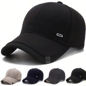 Resim 1 adet Erkekler için Geometrik Desenli Rahat Beyzbol Şapkası, Kare Gümüş Tokalı, %100 Polyester Hafif Ayarlanabilir Güneş Koruma Şapkası İlkbahar/Sonbahar Seyahat ve Plaj Partileri İçin 