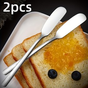 Resim 2 adet Paslanmaz Çelik Tereyağı Bıçakları, Çok İşlevli Metal Peynir Sürücüler ve Mutfak Kullanımı İçin Kavanoz Spatulaları 