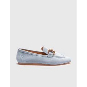 Resim Cabani Hakiki Deri Mavi Süet Kadın Loafer 