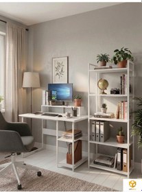 Resim Vien 2 Raflı Çalışma Masası 5 Raflı Kitaplık Monitör Yükseltici Set Kitaplıklı Ofis Masası Beyaz Beyaz - Beyaz 