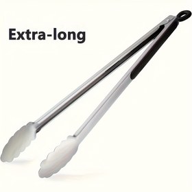 Resim Profesyonel Kalite Paslanmaz Çelik Ekstra Uzun BBQ Maşası - Izgara, Barbekü, Büfe Servisi ve Ticari Mutfak Kullanımı için Ergonomik Saplı Ağır Hizmet Tipi Gıda Güvenli Pişirme Maşaları, Cilalı Yüzey, Sağlam Yapı 