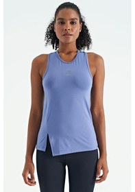 Resim Tommy Life Eflatun Yırtmaç Detaylı O Yaka Sıfır Kollu Standart Kalıp Kadın Spor Atlet - 97256 Mor 