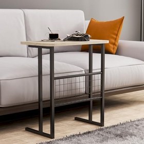 Resim interGO Metal Ayaklı Laptop Sehpası Koltuk Sehpası Kahvaltı Masası Çalışma Sehpası - Traverten Desenli 