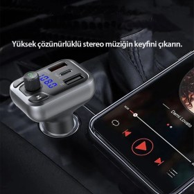 Resim Fogy Earldom Bluetooth Usb3.0 ve Type C Pd Hızlı Şarj Fm Transmitter Araç Çakmaklık Şarj Aleti 