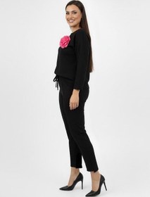 Resim Kadın Büyük Beden Truvakar Kol Çiçek Detaylı İki İplik Eşofman Takımı 8224-26 - 5XL / Mürdüm 