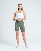 Resim THENEWWEAR Kadın Haki Yüksek Bel Iç Göstermeyen Fitilli Kısa Şort Tayt 
