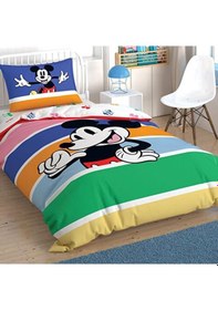 Resim Taç Lisanslı Mickey Mouse Rainbo Tek Kişilik Nevresim Takımı 