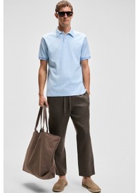 Resim Grimelange LAPORTE Erkek Dokulu Kumaşlı Slim Fit Mavi Polo Yaka T-shirt 