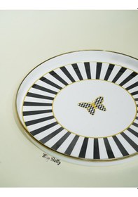 Resim Papillon Emaye Çay Tepsisi Dekoratif Vintage Servis Tepsisi Siyah - Beyaz 