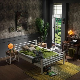 Resim Unimet Asos Tek Kişilik Ferforje Metal Karyola-Beyaz 