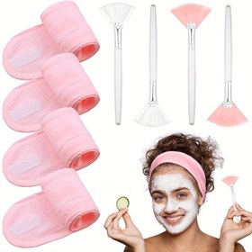 Resim 8 adet Ayarlanabilir Yüz Havlusu Bandı ve 4 adet Fan Fırça ile Yüz Yıkama, Yüz Maskesi Fırçası ve Spa Yüz Bandı Kadınlar ve Kızlar için Cilt Bakımı Bandı, Estetikçi Malzemeleri için Yüz Bandı 