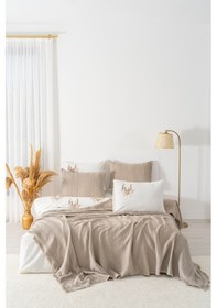 Resim Rivaistanbul Arya Vizon Nakışlı Çift Kişilik Nevresimli Pike Seti - 7 Parça Çeyiz Seti Vizon 