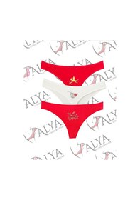 Resim Alya Underwear Kadın Pamuklu Tanga Külot - String Iç Çamaşırı Lacivert, Kırmızı, Ekru - 3 Adet Çok Renkli T21 