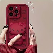 Resim [Authorized] Sanrio Series DIY 3D Wine Red Hello Kitty Print Stand Makeup Mirror Anti-Fall Protection Mobile Phone Case Suitable for Apple 16Promax//16Plus/16/16Pro/15Promax/15Pro/15Plus/15/14/14Plus/13/12/12Pro/12Promax/11 