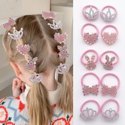 Resim 10 adet sevimli pembe taç kalp tavşan saç lastikleri kızlar için 