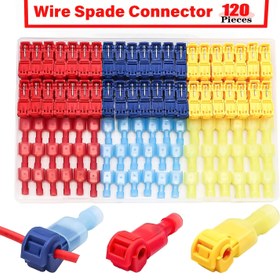 Resim 120 Hızlı Bağlantı Terminali, 60 Çift T-TAP Çıkış Şeritleri, 22-10 AWG, Naylon Tam İzoleli, Otomotiv ve Deniz Bağlayıcı Kiti için Uygun 