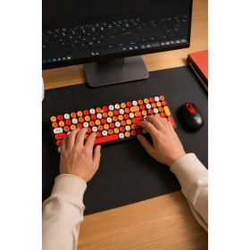 Resim Torima Kablosuz Q Klavye Mouse Seti Retro Daktilo Görünümlü TMK07 Çok Renkli 