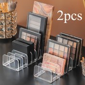 Resim 2 adet Şeffaf Plastik Makyaj Organizatörü Göz Farı Paletleri ve Allık için - Çok Bölümlü Kozmetik Depolama Rafı, Güç Gerektirmez, Ev ve Seyahat için Tezgah Banyo Makyaj Organizatörü, Makyaj Tezgahı, Şeffaf Tasarım, Dayanıklı Yapı 