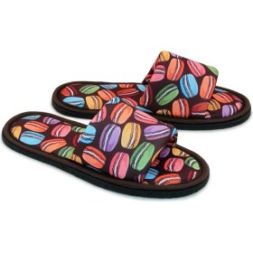 Resim Chochili Unisex Kahverengi Macaron Desenli Önü Açık Yumuşak Tabanlı Ev Terlik 