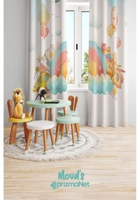 Resim Gökkuşağı Desenli Baskılı Çocuk Ve Bebek Odası Fon Perdesi 2 Kanat - Prd-15 Çok Renkli 