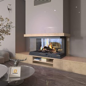Resim 90 cm Üç Tarafı Camlı Tünel Asansörlü Şömine Haznesi 