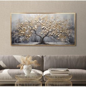 Resim Yağlı Boya Dokulu Tablo Tekli Soyut Ağaç Altın Çerçeveli U01005-178845 