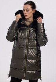 Resim Ekol Kapüşonlu Oversize Midi Şişme Kadın Manto - Sıcak ve Şık Kışlık - Platin / 36 