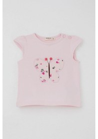 Resim Breeze Kız Bebek Şortlu Takım Çiçek Baskılı Kelebek Nakışlı Düğme Aksesuarlı 6 Ay-2 Yaş, Pembe Pembe 