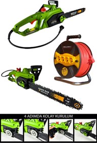 Resim Millian 50 Metre Seyyar Makara Kablo + 4200 W Elektrikli Zincirli Hızar Ağaç Odun Kesme Budama Testeresi 