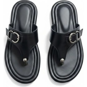 Resim Ne&Ve Shoes Siyah Deri Tokalı Kadın Parmak Arası Sandalet 