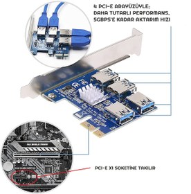 Resim Pcı-E Express 1X 1 To 4 Usb 3.0 Riser Çoğaltıcı & Çoklayıcı 
